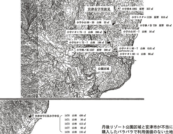 丹後リゾート公園区域と宮津市が不当に購入したバラバラで利用価値のない土地