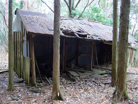 越畑スキー場跡の壊れた小屋（かつての売店？）