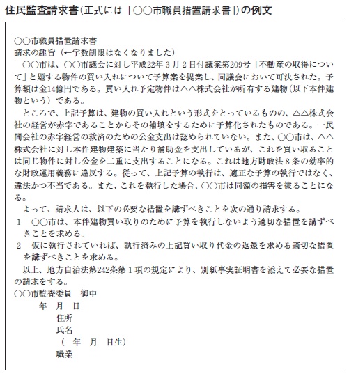 住民監査請求書の例文